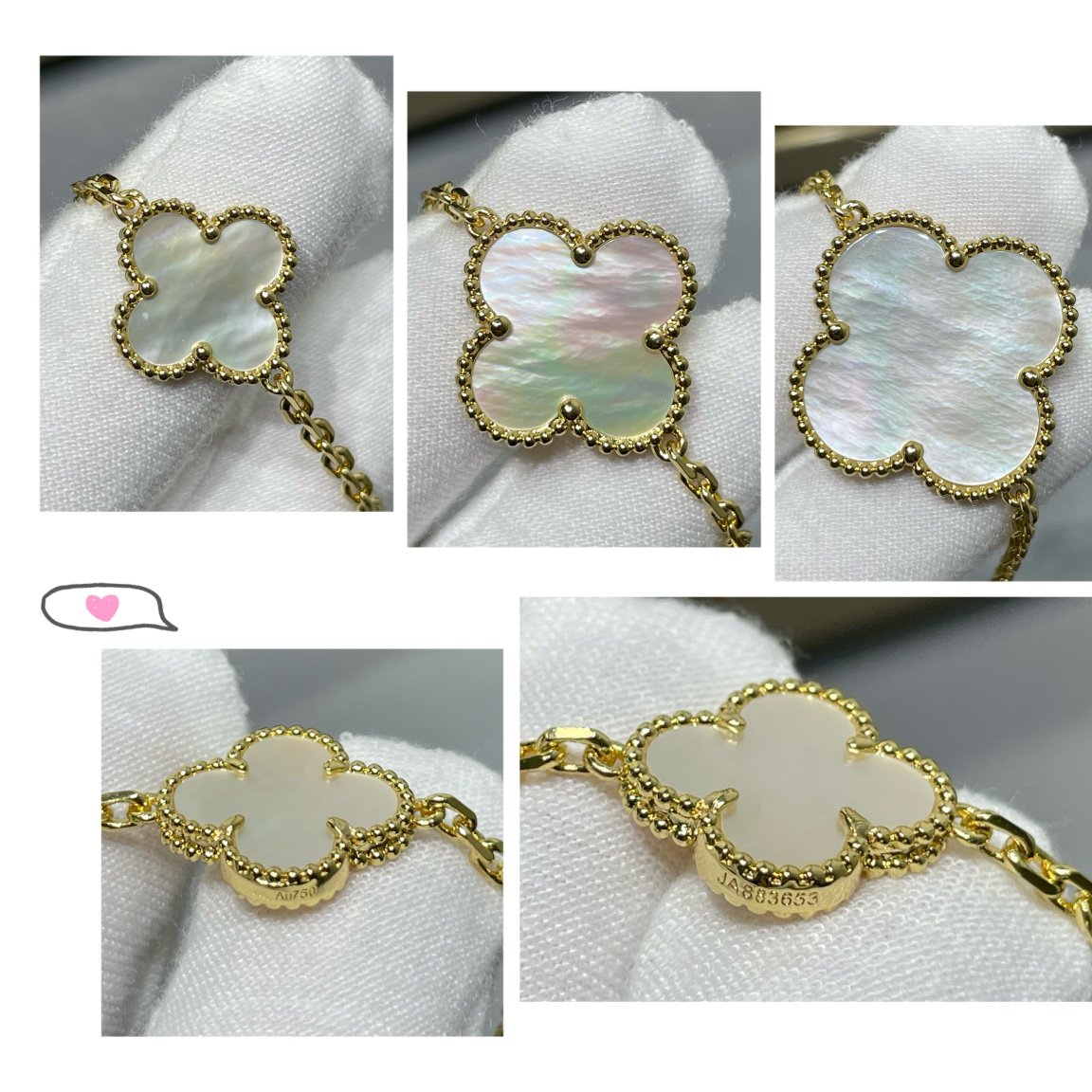 [Amore]CLOVER 16 MOTIF WHITE MOP GOLD NECKLACE