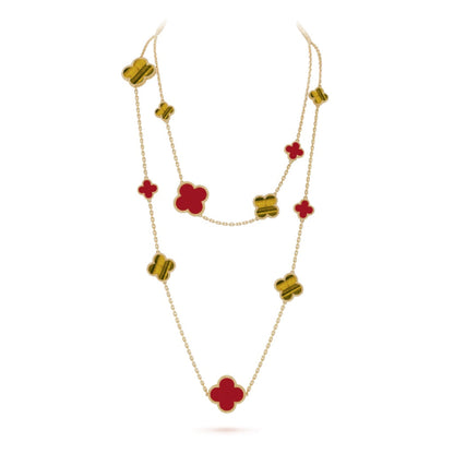[Amore]CLOVER 16 MOTIF CARNELIAN TIGER EYE ROSE GOLD NECKLACE