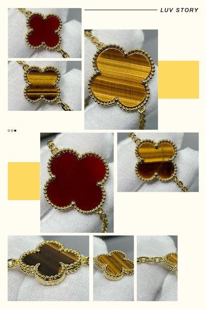 [Amore]CLOVER 16 MOTIF CARNELIAN TIGER EYE ROSE GOLD NECKLACE
