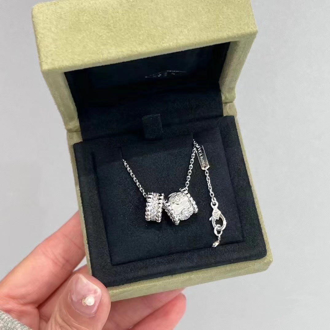 [Amore]PERLEE DOUBLE PENDANT SILVER DIAMOND NECKLACE