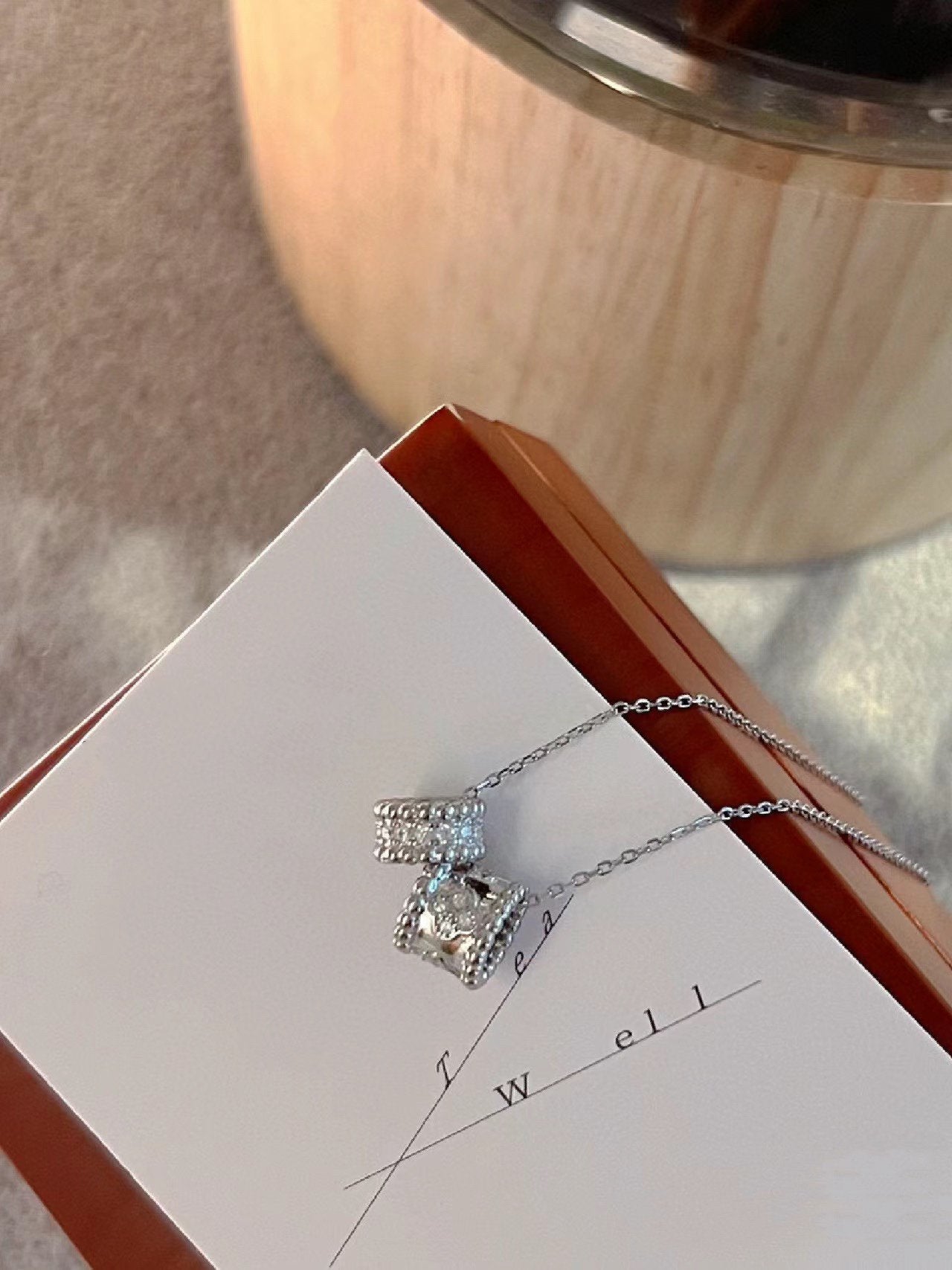 [Amore]PERLEE DOUBLE PENDANT SILVER DIAMOND NECKLACE