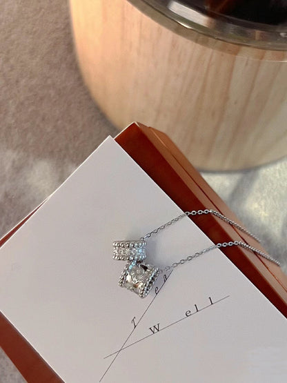 [Amore]PERLEE DOUBLE PENDANT SILVER DIAMOND NECKLACE