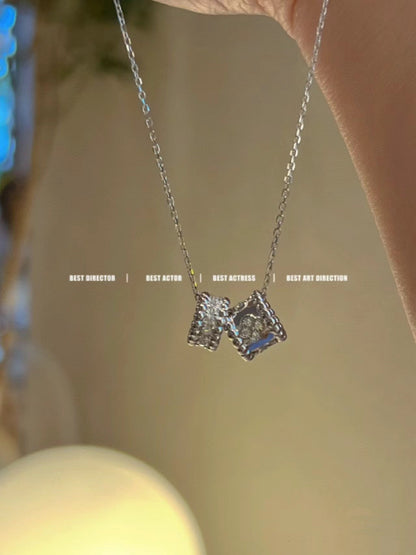 [Amore]PERLEE DOUBLE PENDANT SILVER DIAMOND NECKLACE