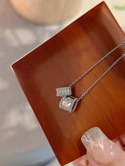 [Amore]PERLEE DOUBLE PENDANT SILVER DIAMOND NECKLACE