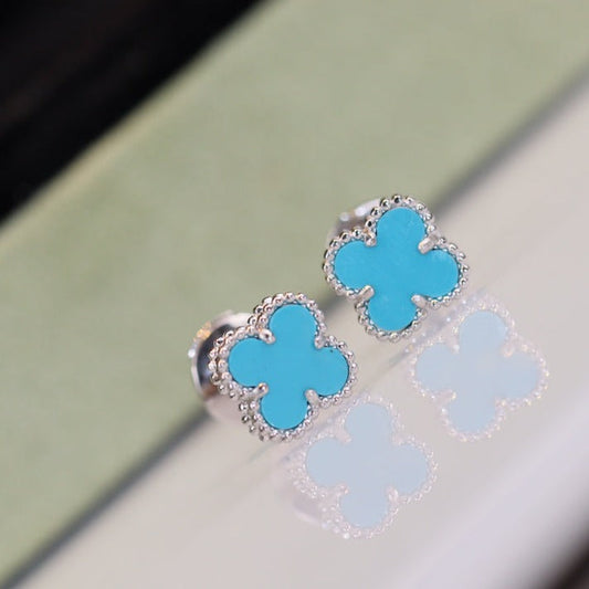 [Amore]CLOVER MINI TURQUOISE SILVER STUD EARRINGS