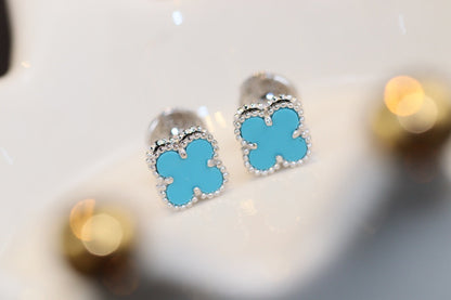[Amore]CLOVER MINI TURQUOISE SILVER STUD EARRINGS