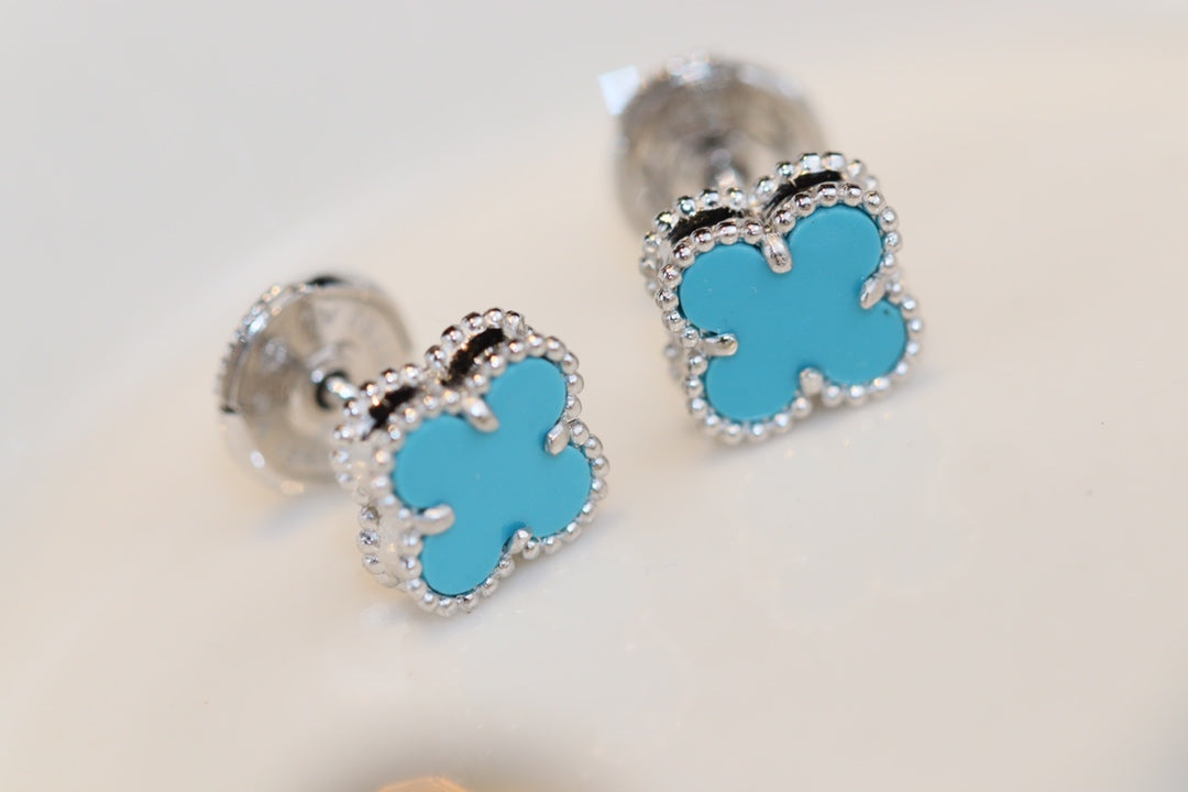 [Amore]CLOVER MINI TURQUOISE SILVER STUD EARRINGS