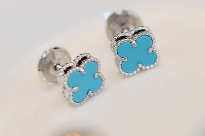 [Amore]CLOVER MINI TURQUOISE SILVER STUD EARRINGS