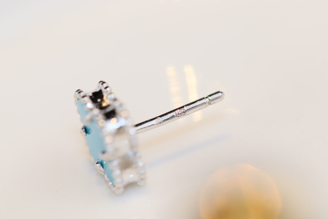 [Amore]CLOVER MINI TURQUOISE SILVER STUD EARRINGS
