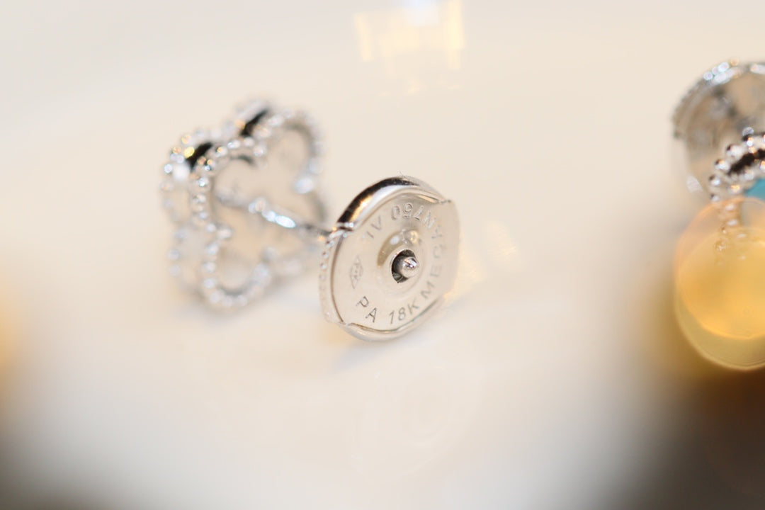 [Amore]CLOVER MINI TURQUOISE SILVER STUD EARRINGS