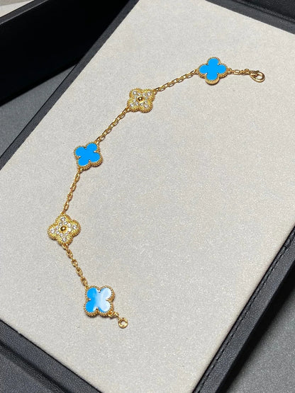 [Amore] CLOVER 5 MOTIF BLUE AGATE BRACELET COLLECTION