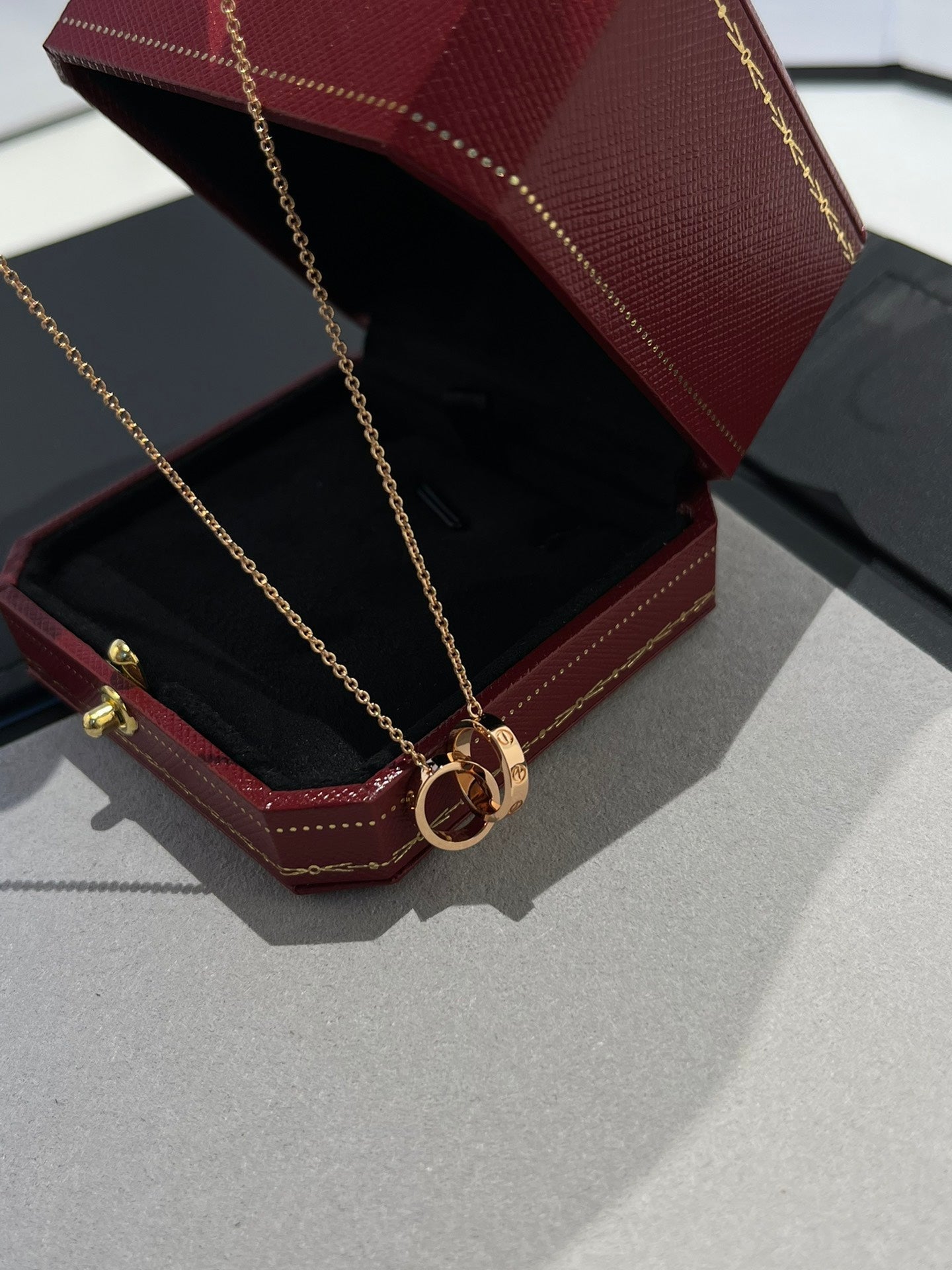[Amore]LOVE NECKLACE DOUBLE RING PINK GOLD