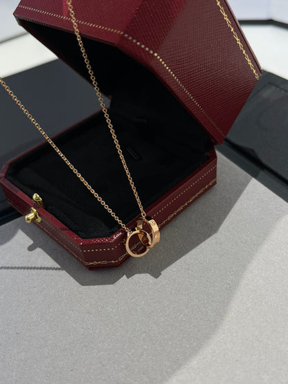 [Amore]LOVE NECKLACE DOUBLE RING PINK GOLD