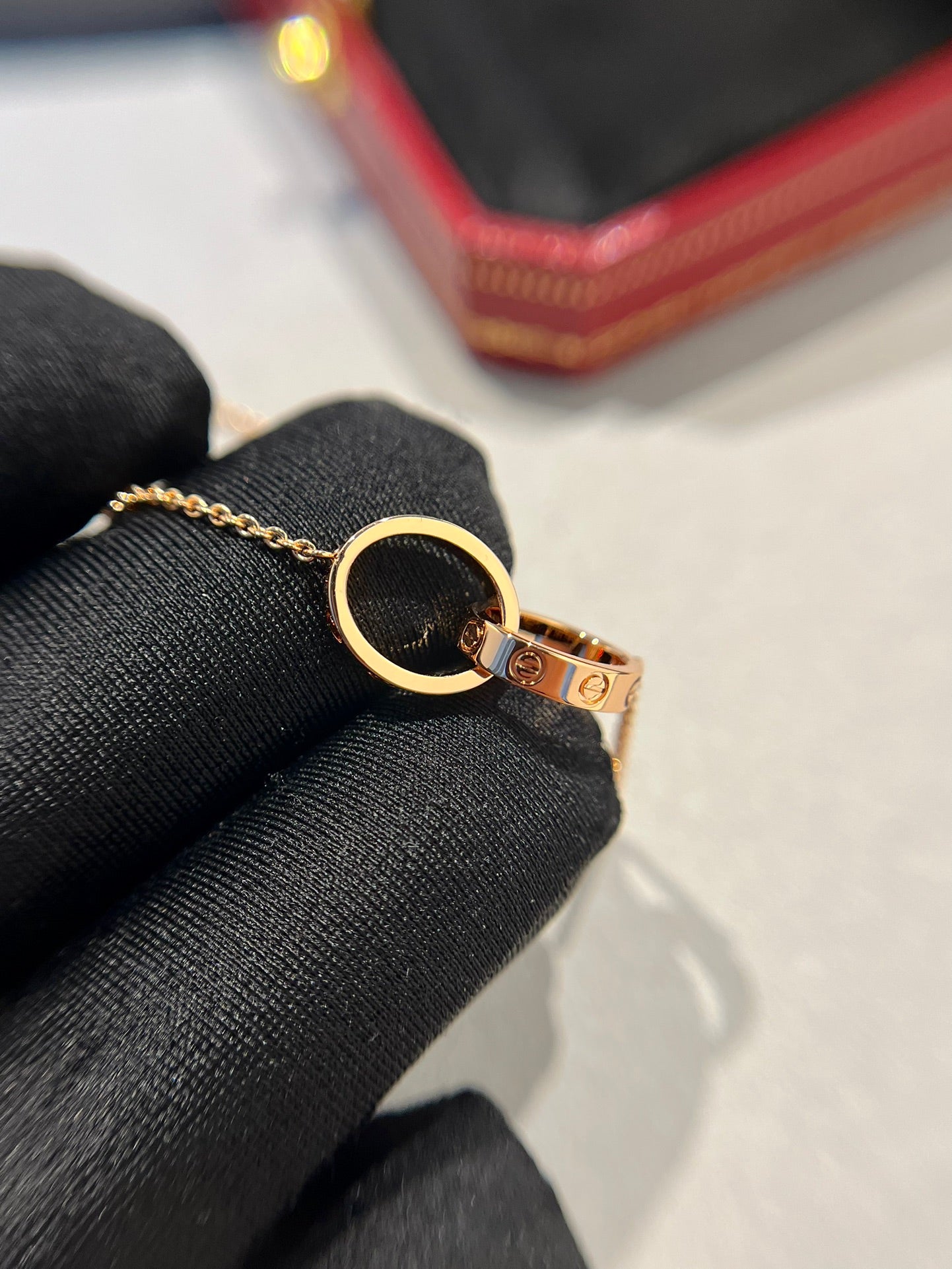 [Amore]LOVE NECKLACE DOUBLE RING PINK GOLD
