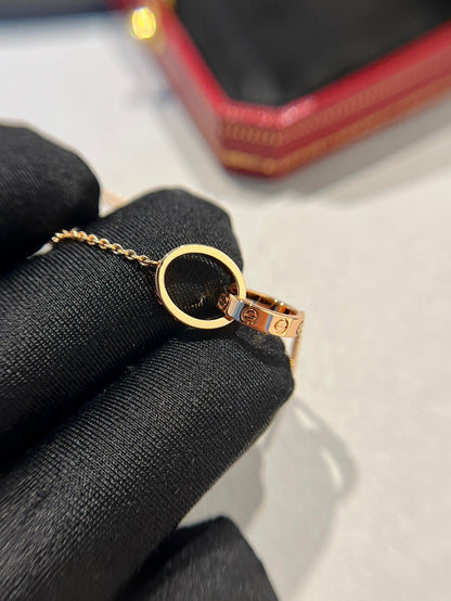 [Amore]LOVE NECKLACE DOUBLE RING PINK GOLD