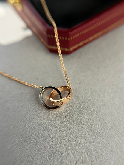 [Amore]LOVE NECKLACE DOUBLE RING PINK GOLD