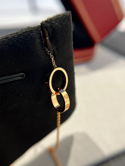 [Amore]LOVE NECKLACE DOUBLE RING PINK GOLD