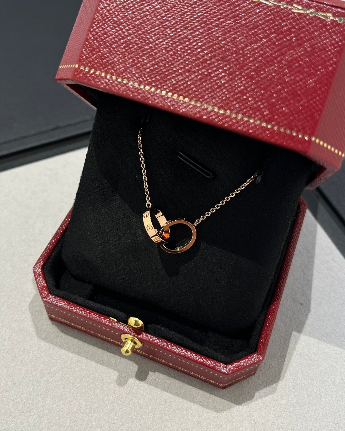 [Amore]LOVE NECKLACE DOUBLE RING PINK GOLD