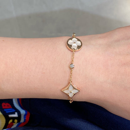 [Amore]STAR AND SUN 4 MOTIF WHITE MOP PINK GOLD BRACELET