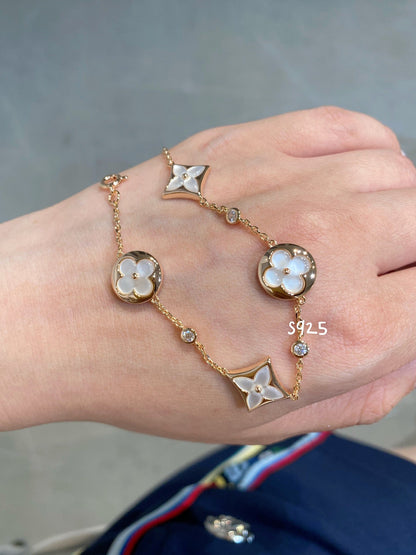 [Amore]STAR AND SUN 4 MOTIF WHITE MOP PINK GOLD BRACELET