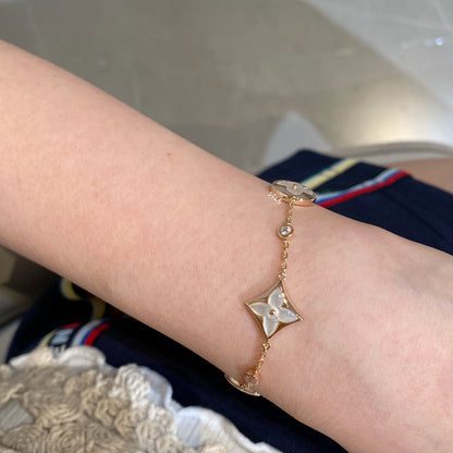 [Amore]STAR AND SUN 4 MOTIF WHITE MOP PINK GOLD BRACELET