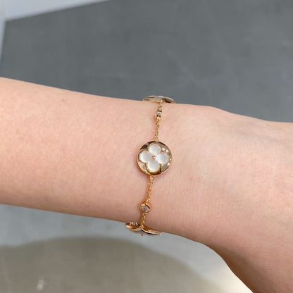[Amore]STAR AND SUN 4 MOTIF WHITE MOP PINK GOLD BRACELET