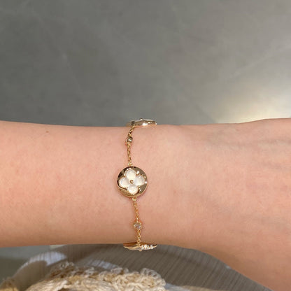 [Amore]STAR AND SUN 4 MOTIF WHITE MOP PINK GOLD BRACELET