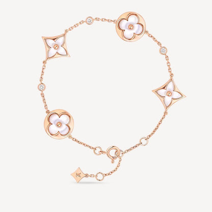 [Amore]STAR AND SUN 4 MOTIF WHITE MOP PINK GOLD BRACELET