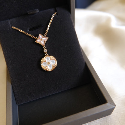 [Amore]STAR AND SUN WHITE MOP 2 MOTIF PINK GOLD NECKLACE