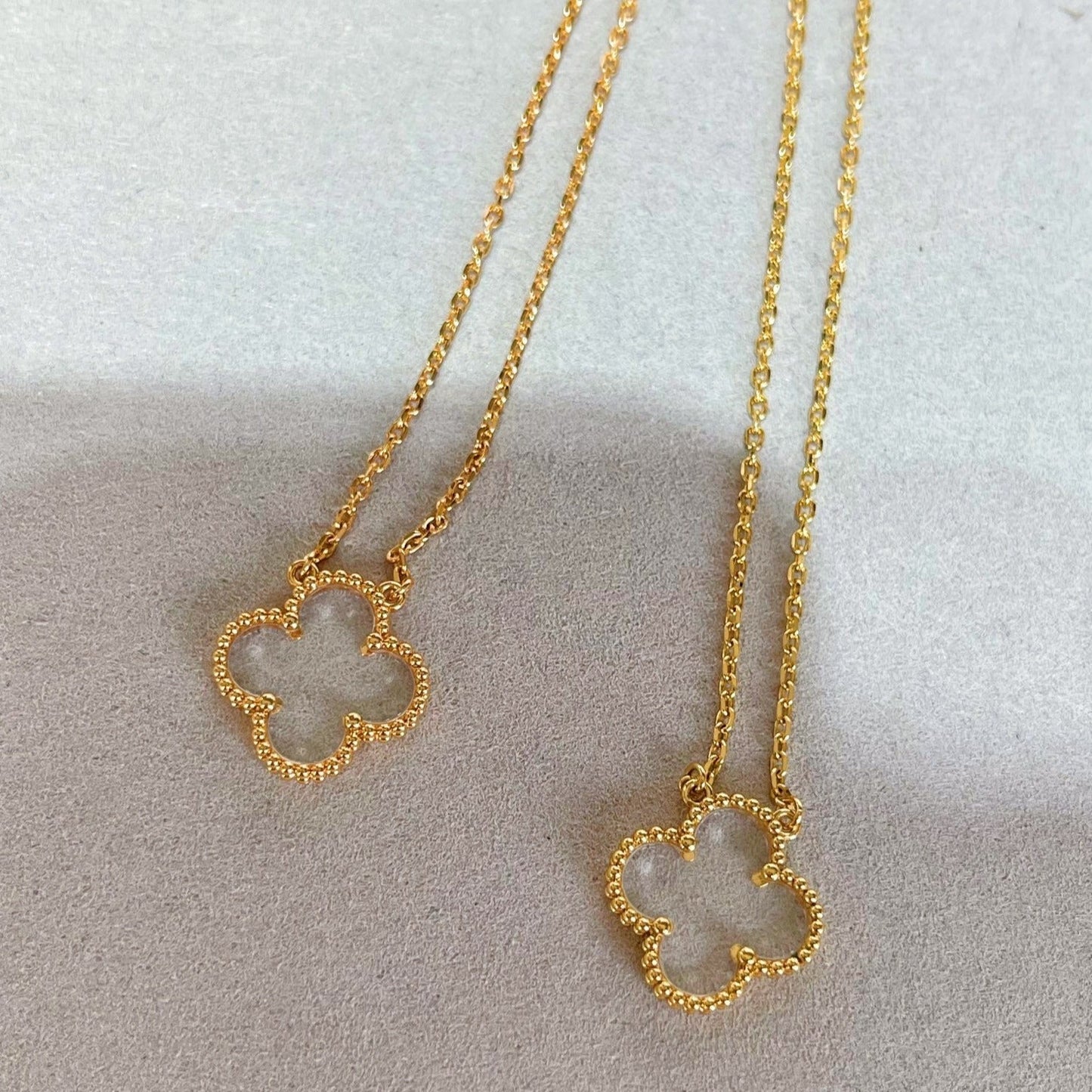 [Amore]CLOVER ROCK CRYSTAL ROSE GOLD NECKLACE