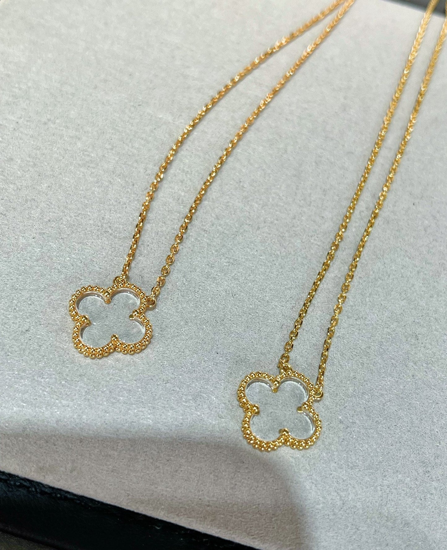 [Amore]CLOVER ROCK CRYSTAL ROSE GOLD NECKLACE