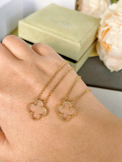 [Amore]CLOVER ROCK CRYSTAL ROSE GOLD NECKLACE
