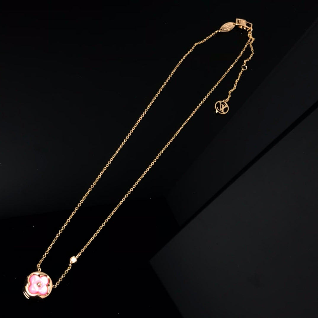 [Amore]COLOR BLOSSOM PINK MOP SUN GOLD NECKLACE