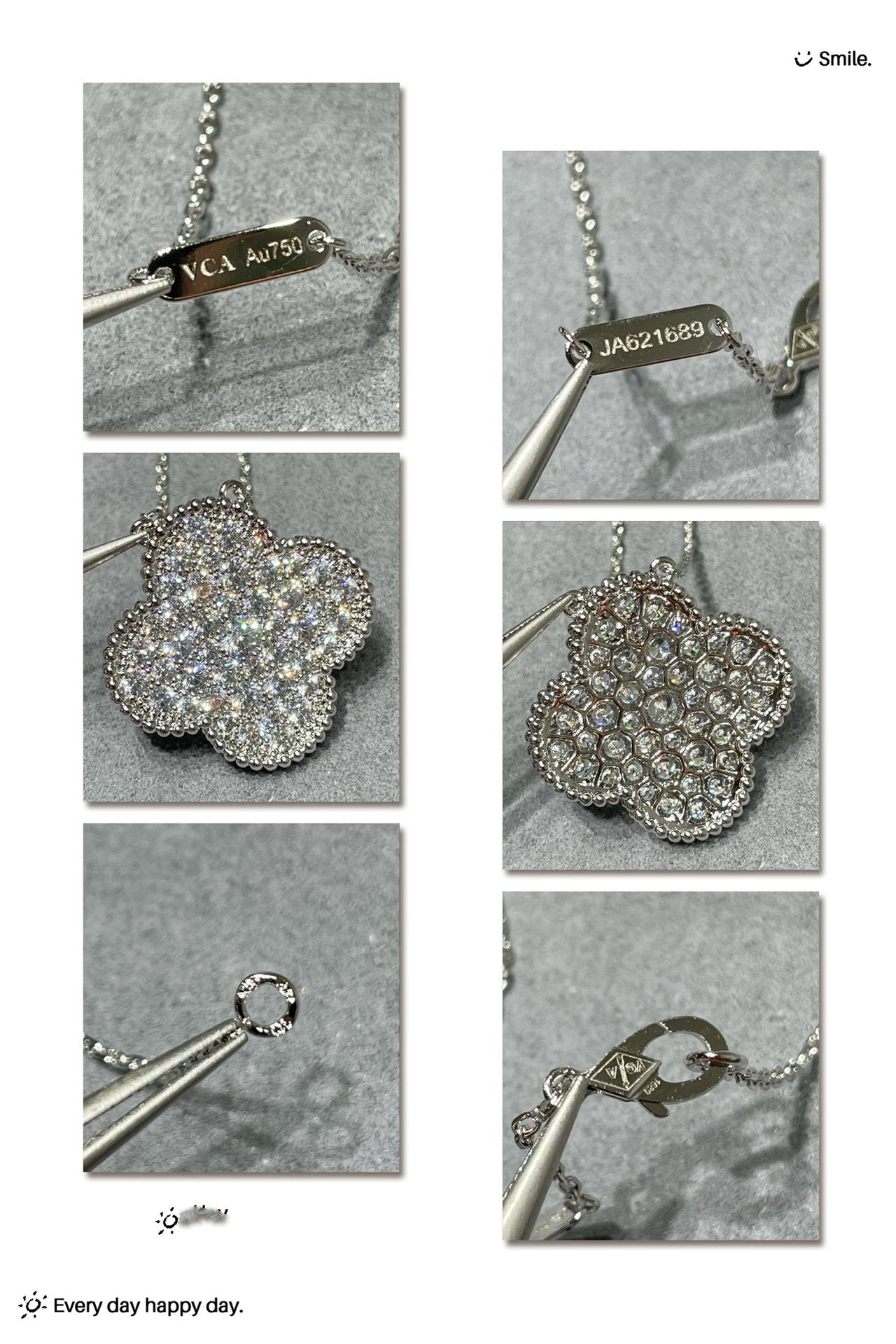 [Amore]CLOVER 25MM LARGE PENDANT DIAMOND PAVED SILVER NECKLACE