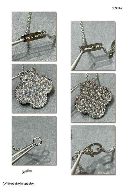 [Amore]CLOVER 25MM LARGE PENDANT DIAMOND PAVED SILVER NECKLACE