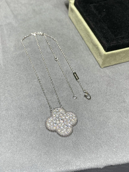 [Amore]CLOVER 25MM LARGE PENDANT DIAMOND PAVED SILVER NECKLACE