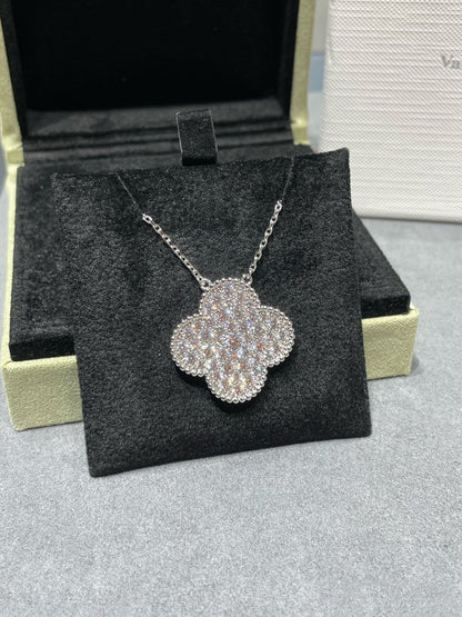 [Amore]CLOVER 25MM LARGE PENDANT DIAMOND PAVED SILVER NECKLACE