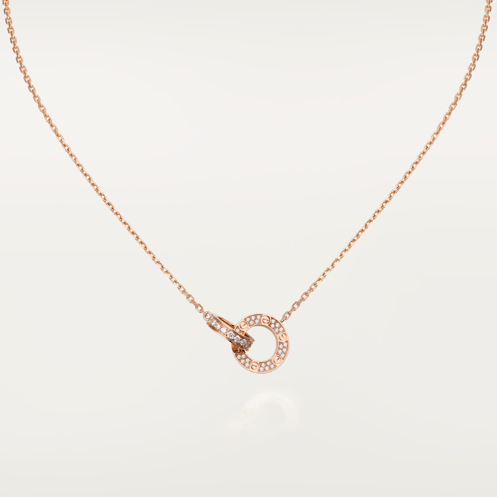 [Amore]LOVE 7.6MM NECKLACE ROSE GOLD AND SILVER  FULL DIAMOND