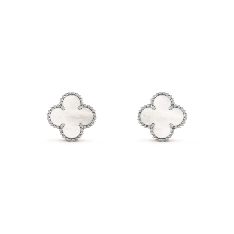 [Amore]CLOVER MEDIUM 1 MOTIFS  WHITE MOP EARRINGS SILVER