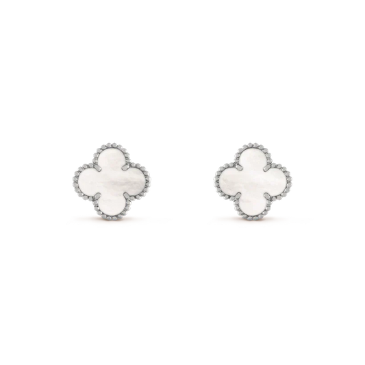 [Amore]CLOVER MEDIUM 1 MOTIFS  WHITE MOP EARRINGS SILVER