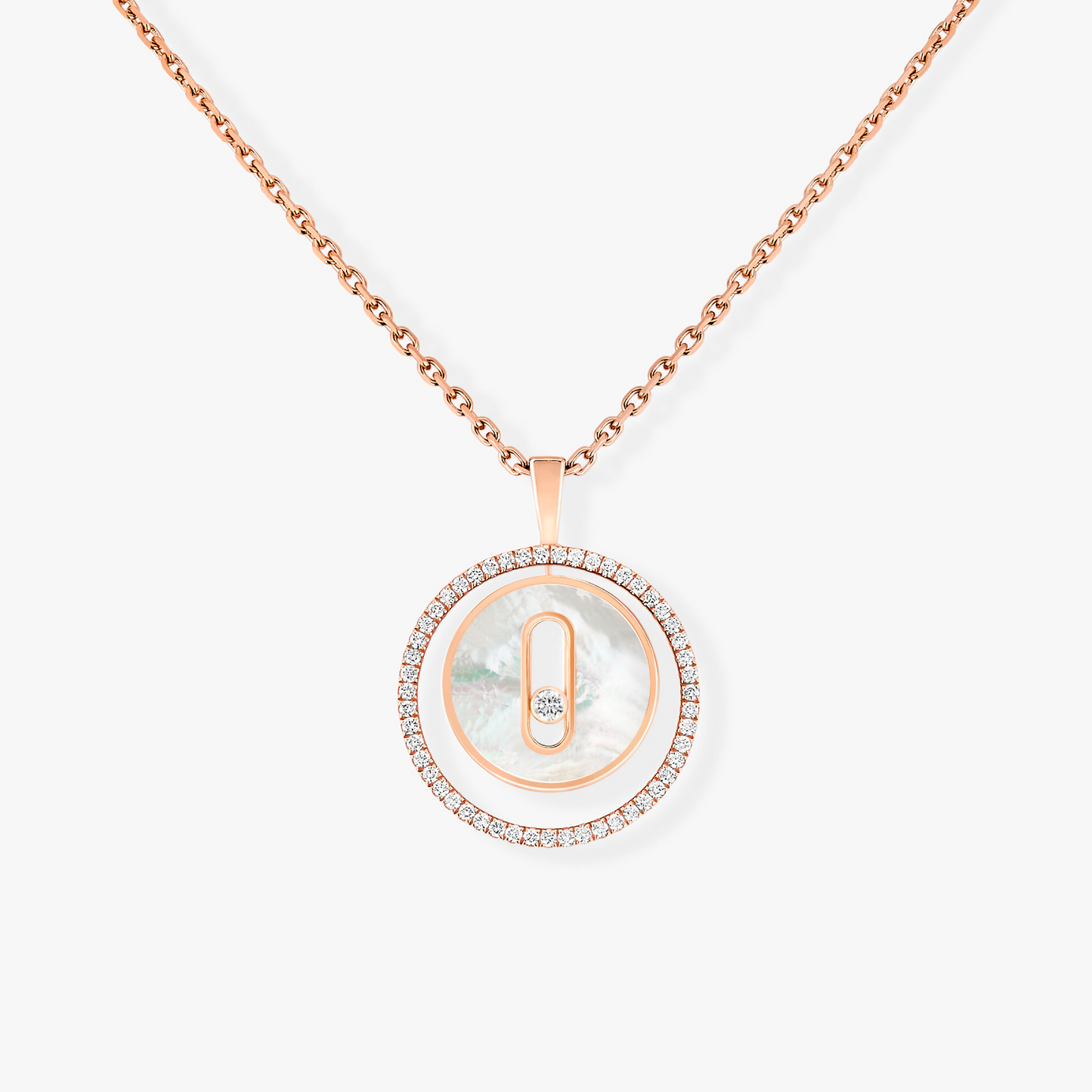 [Amore]LUCKY MOVE 1 DIAMOND WHITE MOTHER OF PEARL PINK GOLD DIAMOND NECKLACE