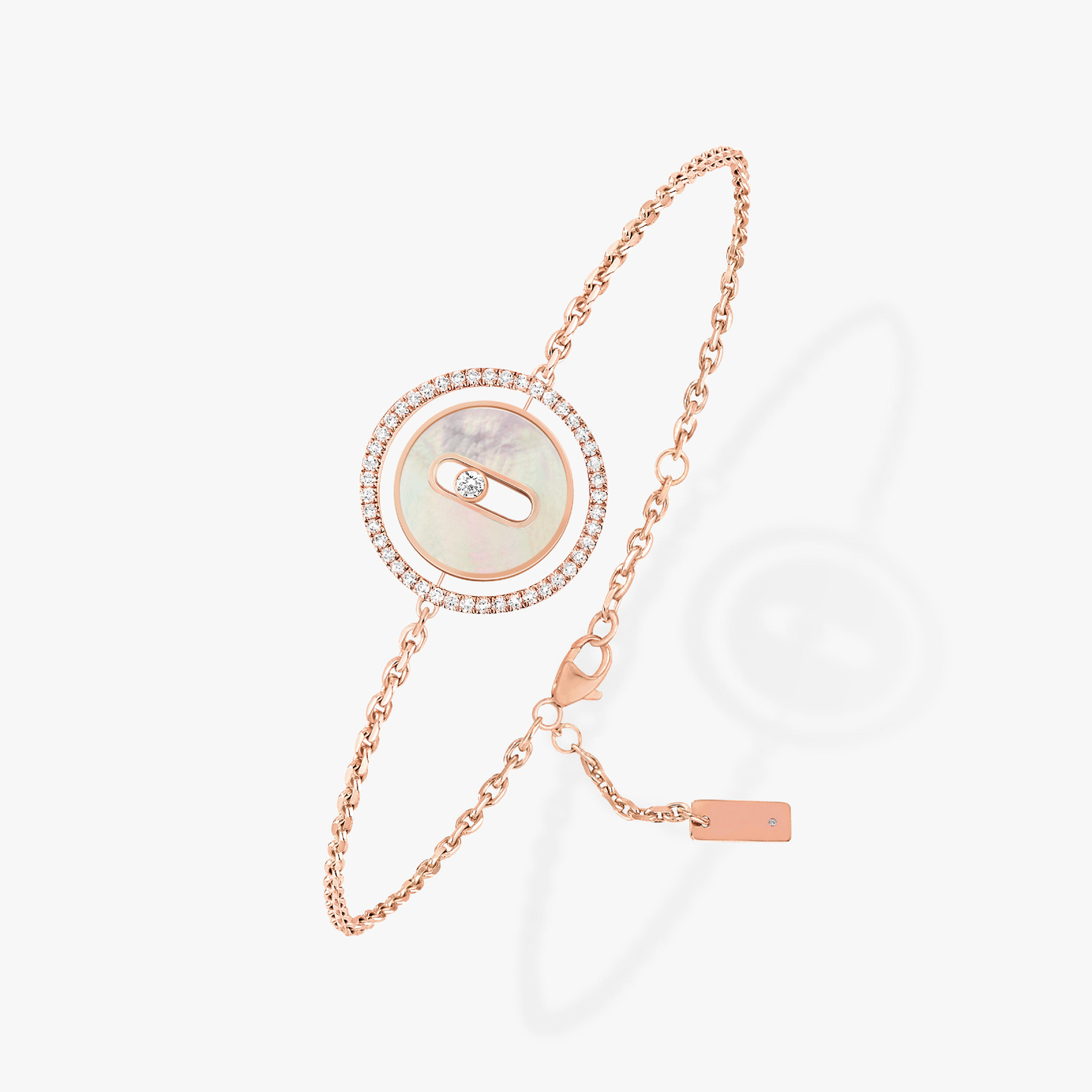 [Amore]LUCKY MOVE WHITE MOTHER OF PEARL PINK GOLD DIAMOND BRACELET