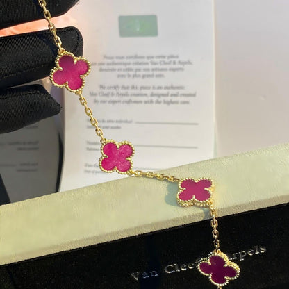 [Amore]NEW CLOVER 5 MOTIFS PINK ENAMEL BRACELET