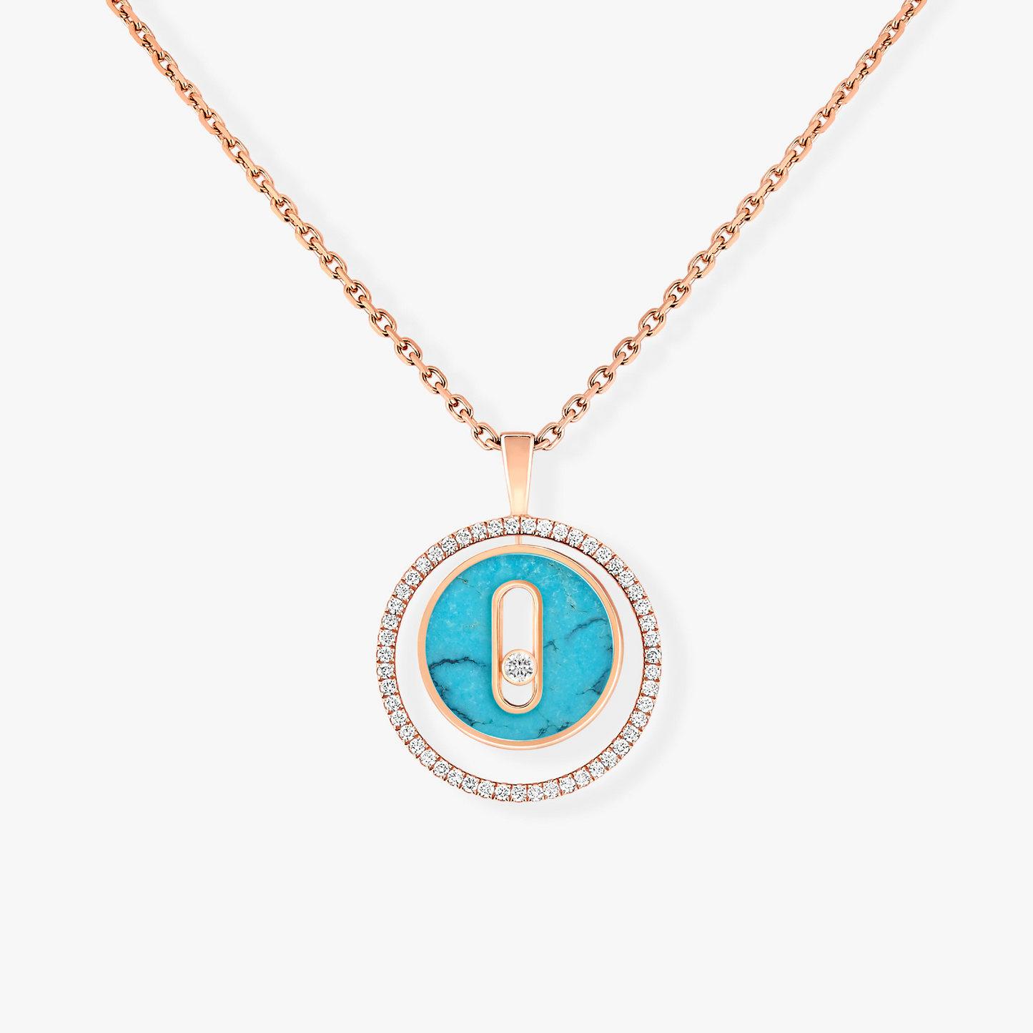 [Amore]LUCKY MOVE 1 DIAMOND TURQUOISE PINK GOLD DIAMOND NECKLACE