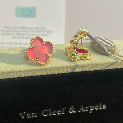[Amore]NEW CLOVER 15MM PINK ENAMEL STUD EARRINGS