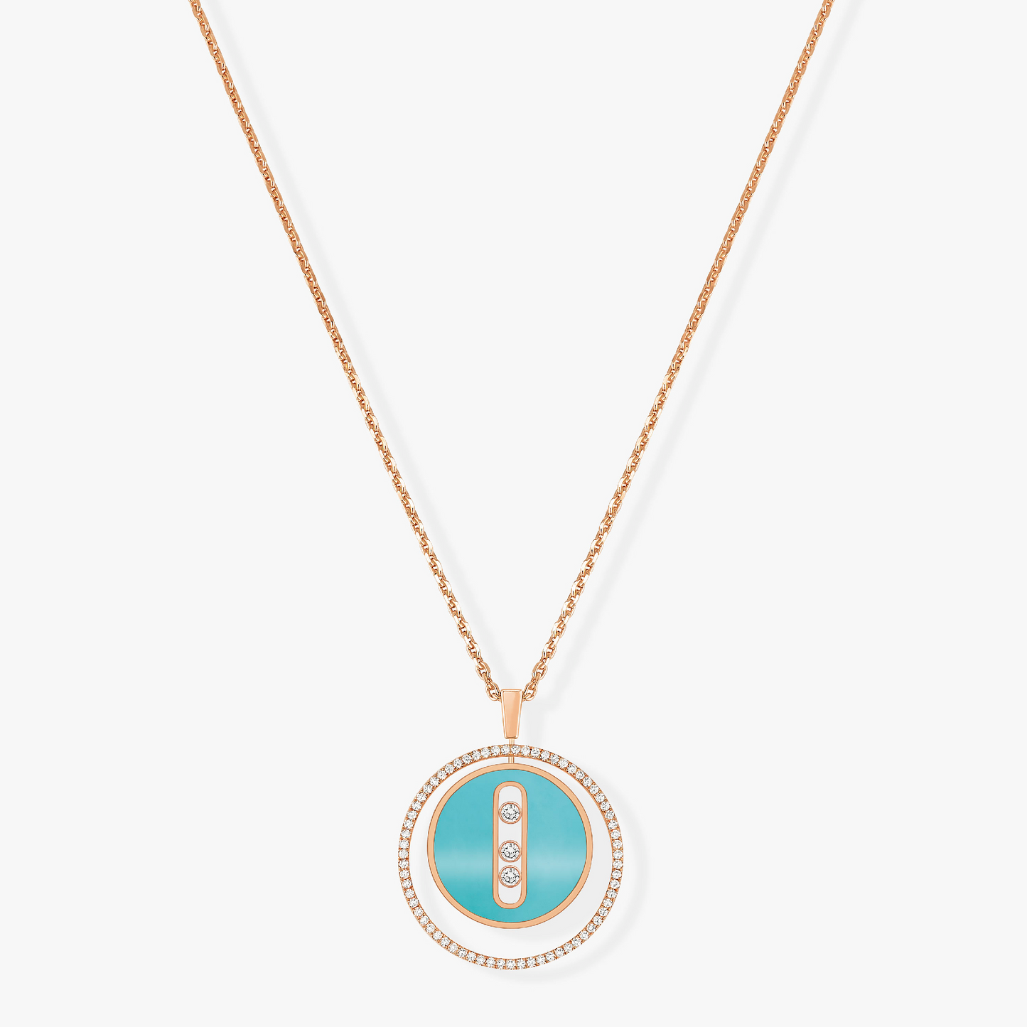 [Amore]LUCKY MOVE 3 DIAMONDS TURQUOISE PINK GOLD DIAMOND NECKLACE