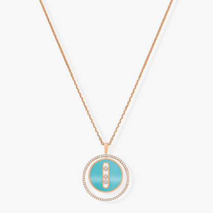 [Amore]LUCKY MOVE 3 DIAMONDS TURQUOISE PINK GOLD DIAMOND NECKLACE