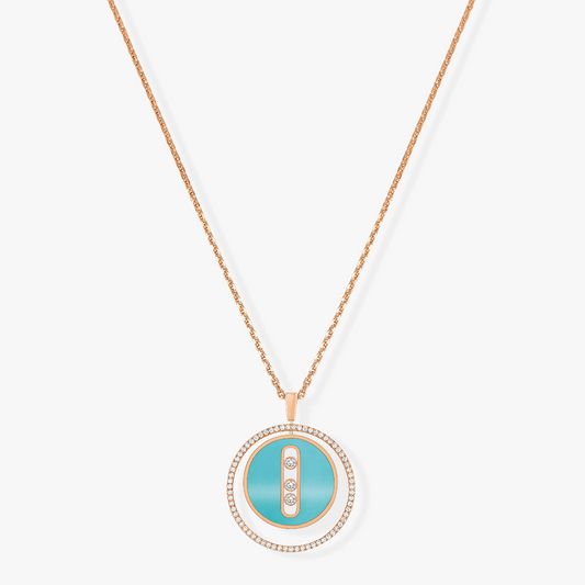 [Amore]LUCKY MOVE 3 DIAMONDS TURQUOISE PINK GOLD DIAMOND NECKLACE