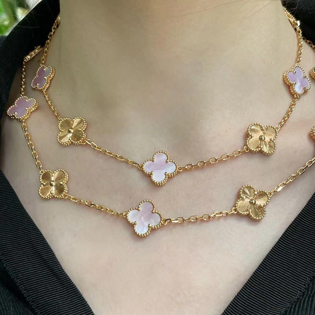 [Amore]CLOVER 20 MOTIFS LASER PINK MOP NECKLACE