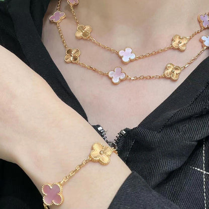 [Amore]CLOVER 20 MOTIFS LASER PINK MOP NECKLACE
